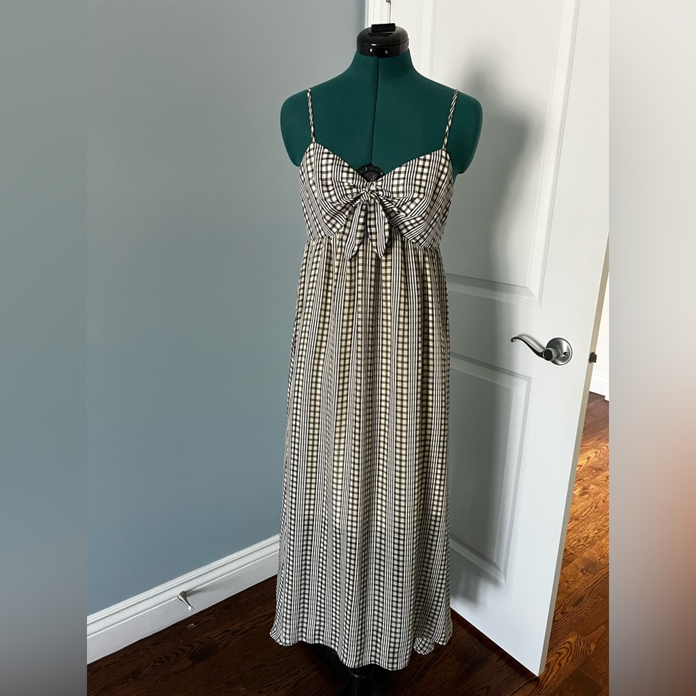 Elegant Black and cream Checkered Maxi Dress